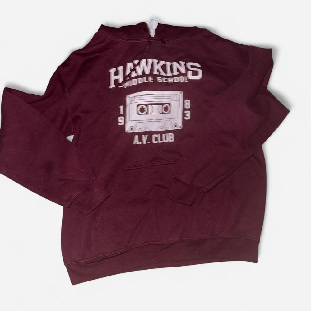 Burgundy and White Stranger Things Hoodie - Picture 2 of 6